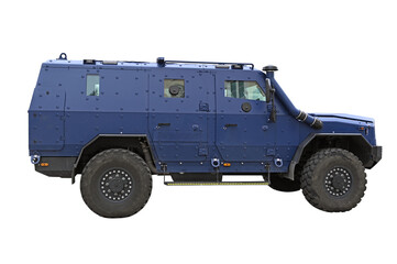 Blue police armored vehicle transparent