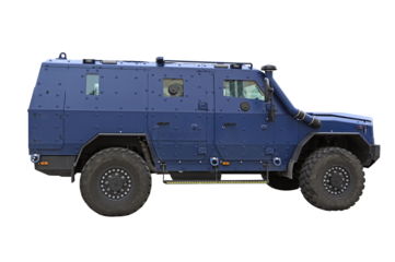 Blue police armored vehicle transparent