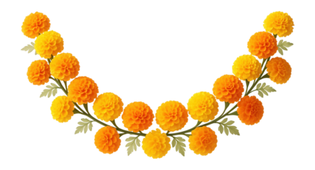 Artificial marigold garland for a festive outdoor event.