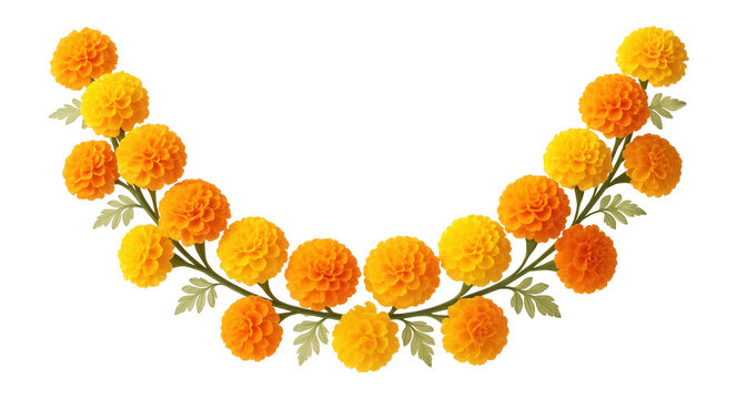 Artificial marigold garland for a festive outdoor event.