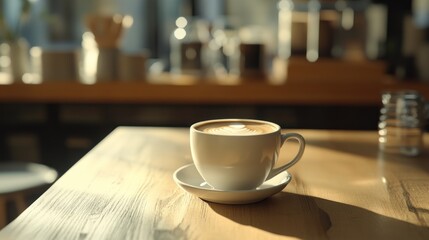 Morning Latte in a Sunny Cafe