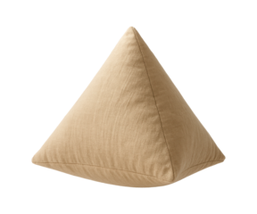 A triangular decorative pillow filled with buckwheat hulls, offering unique texture and support for meditation spaces.