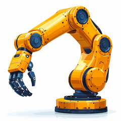 Fototapeta premium Isolated Pixel Art Style Yellow and Blue Robotic Arm on a White Background Featuring Mechanical Engineering Automation and Advanced Industrial Technology