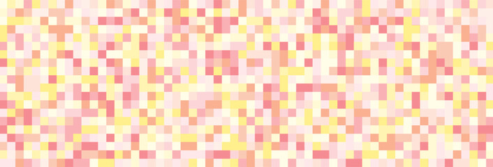 Abstract mosaic background features a vibrant and playful array of pink, yellow, and cream squares creating a cheerful and modern pixelated design ideal for diverse creative projects