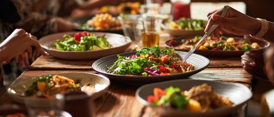 The vibrant salad centerpiece at a joyful gathering around the table