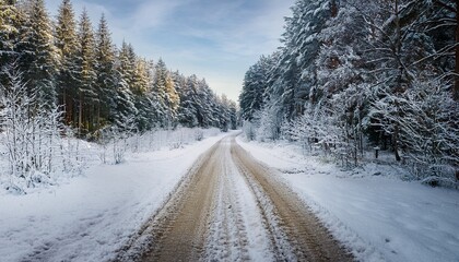 Fototapeta premium snowy dirt road in the forest