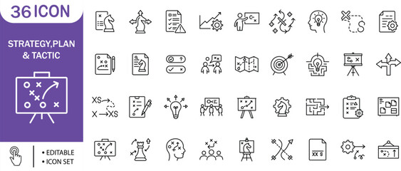 Strategy Plan Tactic Chess Analysis Map Lightboard Editable Icon Set, Strategy, Plan, Analysis, Map, Tactic, Icon