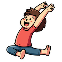Obraz premium Joyful Cartoon Boy Stretching Upwards in Red Shirt.