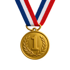 Golden medal for first place award isolated on transparent background