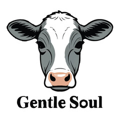 Obraz premium Illustration of a cow head with the words 'Gentle Soul' below it on a white background.