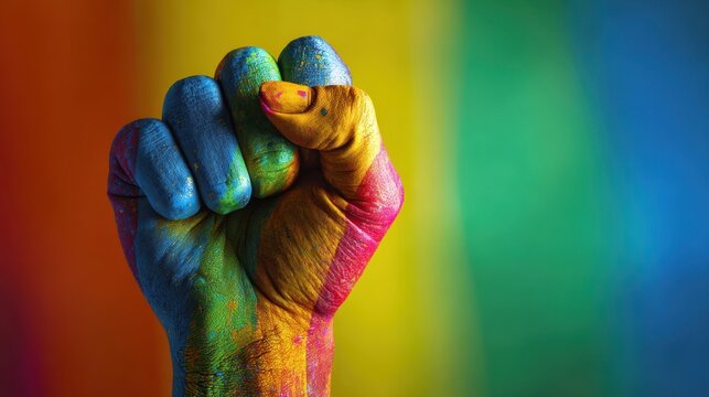 The colorful fist representing empowerment and unity in a vibrant background.