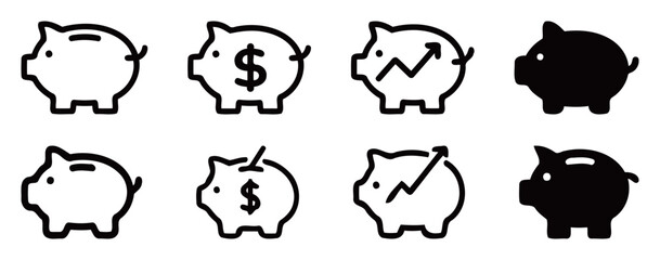 Fototapeta premium Piggy Banks with Various Symbols Representing Finance and Savings