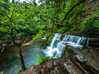 Long exposure Four Waterfalls walk, Waterfall Country, Brecon Beacons South Wales, United Kingdom