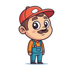 Funny cartoon illustration of a smiling man builder character vector