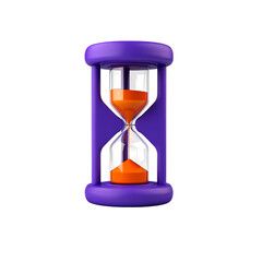 Purple hourglass with orange sand isolated on transparent background