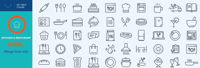 Hand drawn kitchen icon set