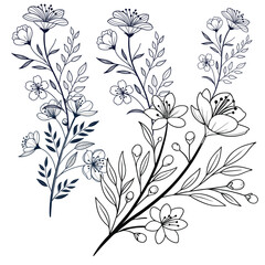 Seamless floral pattern with black vintage flowers and leaves vector background