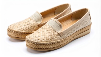 Pair of light beige woven flats