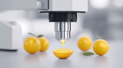scientific lab with smart microscope analyzing citrus cells for nutritional content