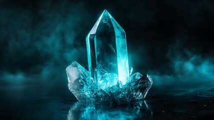 Obraz premium A luminous blue crystal cluster glows mysteriously