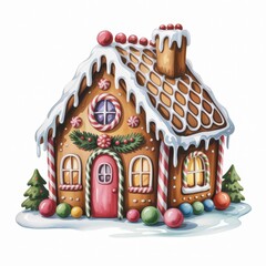 Whimsical Gingerbread House Decorated for the Holidays in a Snowy Landscape