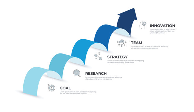 Growth infographic arrow with 5 step option. Success business step.