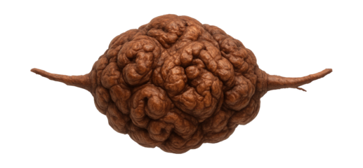 Root gall with bulbous, rough surface and reddish-brown color