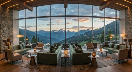 Luxurious mountain lodge lounge