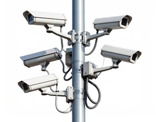 Security cameras mounted on a pole