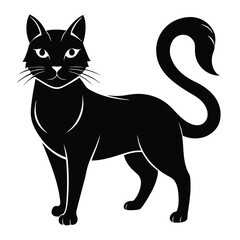 Elegant Black Cat Standing Tall with a Curled Tail Vector Illustration Pet Design