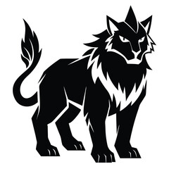 Stylized Black Lion Illustration Majestic Feline with Sharp Features and a Wild Mane Depicted in Bold Silhouette