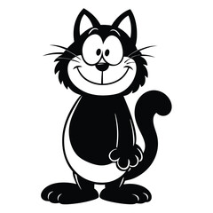 Friendly Cartoon Cat Illustration with a Big Smile and Playful Pose on a White Background