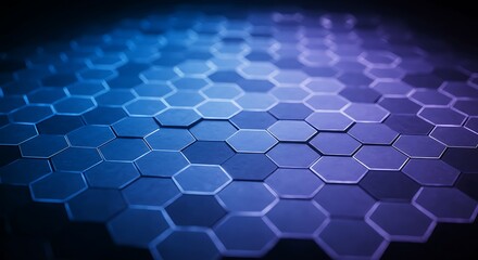 Abstract close-up of a hexagonal pattern with blue and purple gradient lighting, creating a futuristic and technological feel.