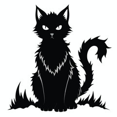 Spooky Black Cat Illustration with Intense Gaze, Perfect for Halloween Designs and Themed Decorations