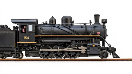 Fototapeta premium Steam engine, glossy black, strong front view, white background, high contrast, museum quality