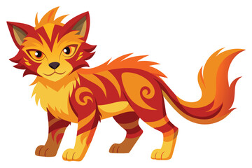 Stylized Cartoon Cat Illustration Featuring Bold Color Palettes and Intricate Swirling Design Accents On a White Backdrop