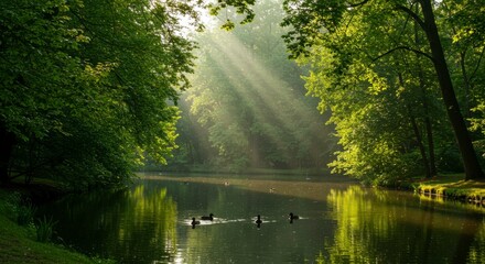 Sunny park canal scene