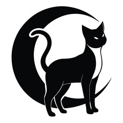 Elegant Black Cat Silhouette with Crescent Moon Mystical Feline Graphic Design