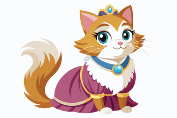 Cartoon Cat Princess with a Crown and a Purple Dress Cute and Whimsical