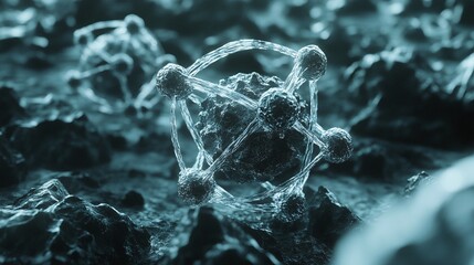 Abstract 3D Illustration of Molecular Structure on a Textured Surface with a Futuristic Atmosphere