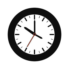 Clock face with red second hand showing time on a circle round