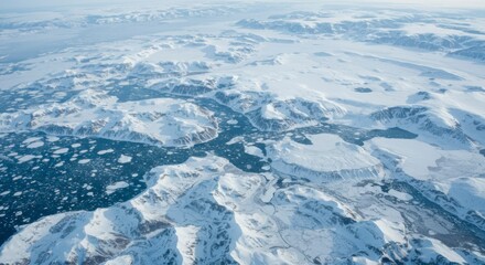Arctic landscape, snowy mountains, icy waters