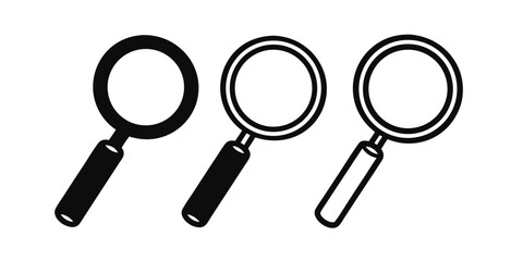 Three magnifying glasses with different outlines on a search zoom
