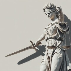lady justice statue closeup detail with sword and scales classical law court symbol