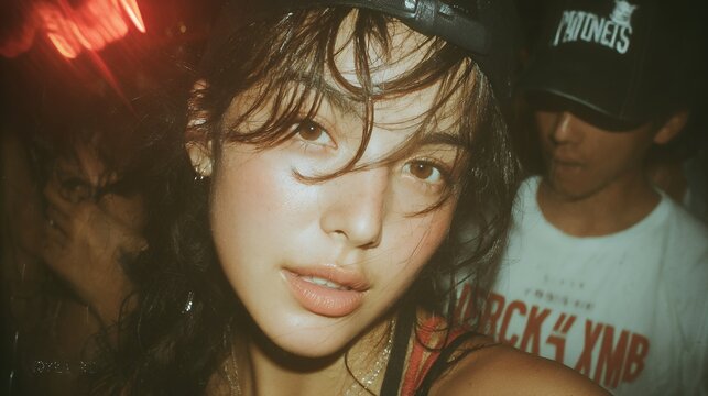 nightlife party flash photography lifestyle shot in dimmed red lighting