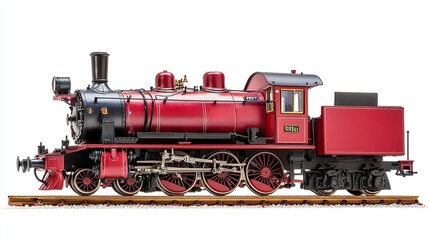 Tourist train engine, quaint, angled front, isolated on white, cheerful, inviting