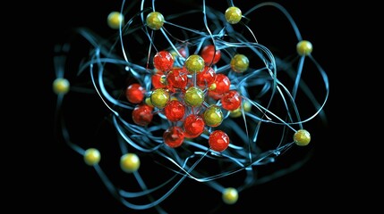 Intricate Digital Model of an Atom with Orbiting Electrons and Nucleus in a 3D Scientific Visualization
