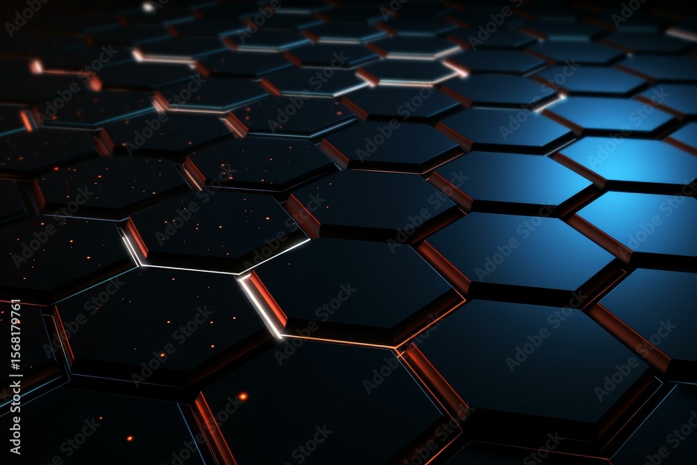 Fototapete Hexagonal surface with glowing edges creates a futuristic and technological background, ideal for modern and innovative projects