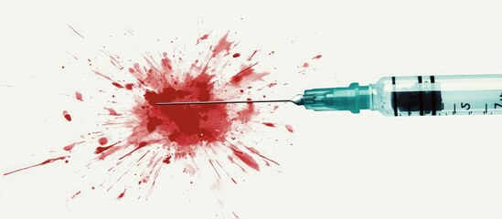 Abstract depiction of healthcare concerns with a syringe, blood, and sterile backdrop