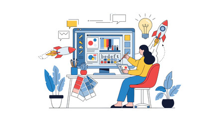 Creative Design Process Startup Business Development Digital Workspace and Innovation Ideas PNG Transparent Background Isolated